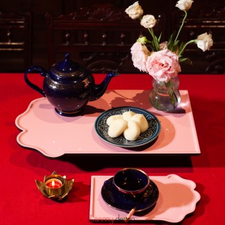 Khay sơn mài  hoa đào 1 hồng phấn KT 45x30 cm